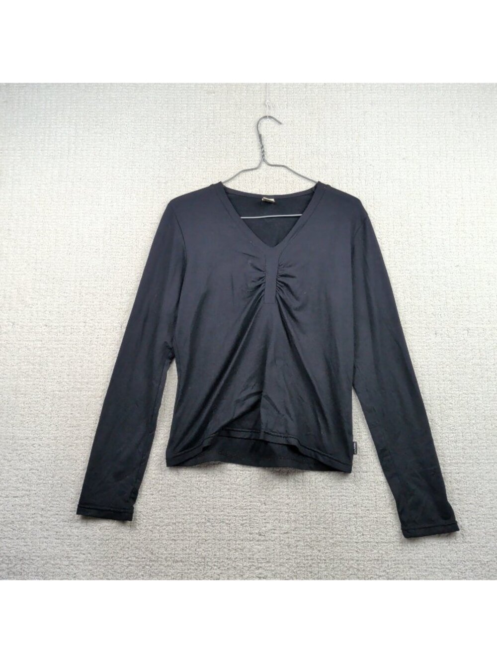 Vintage Prana Black Long Sleeve Ruched V-Neck Women's Size M Preppy Outdoor